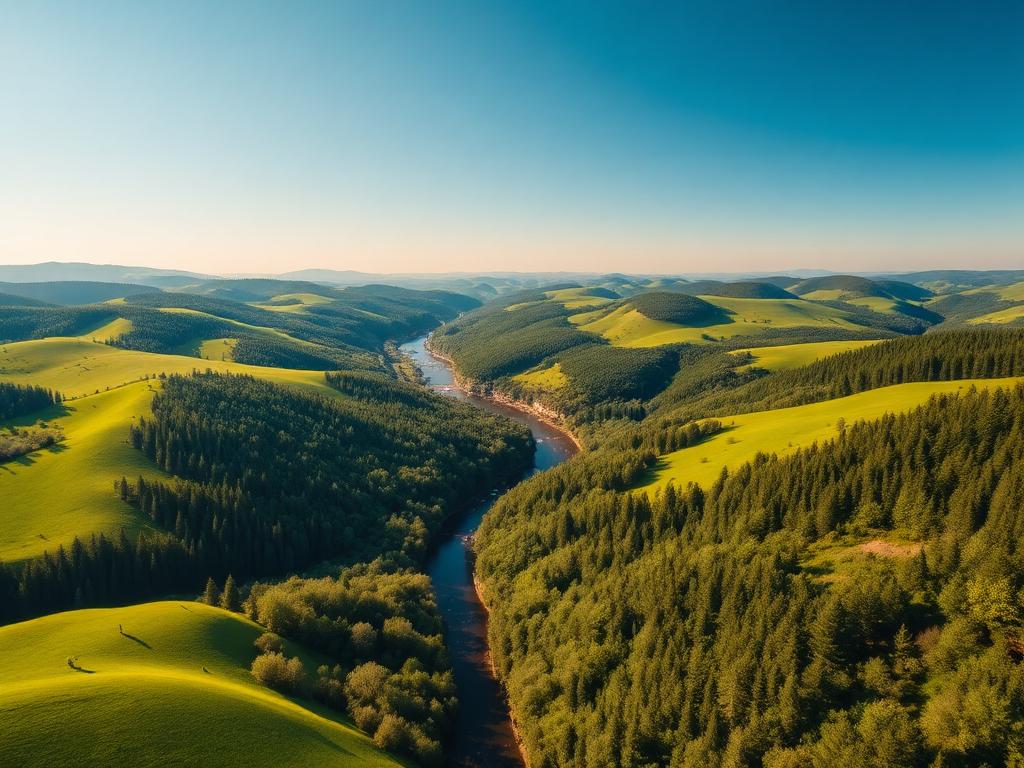 Aerial view of protected landscape with renewable infrastructure