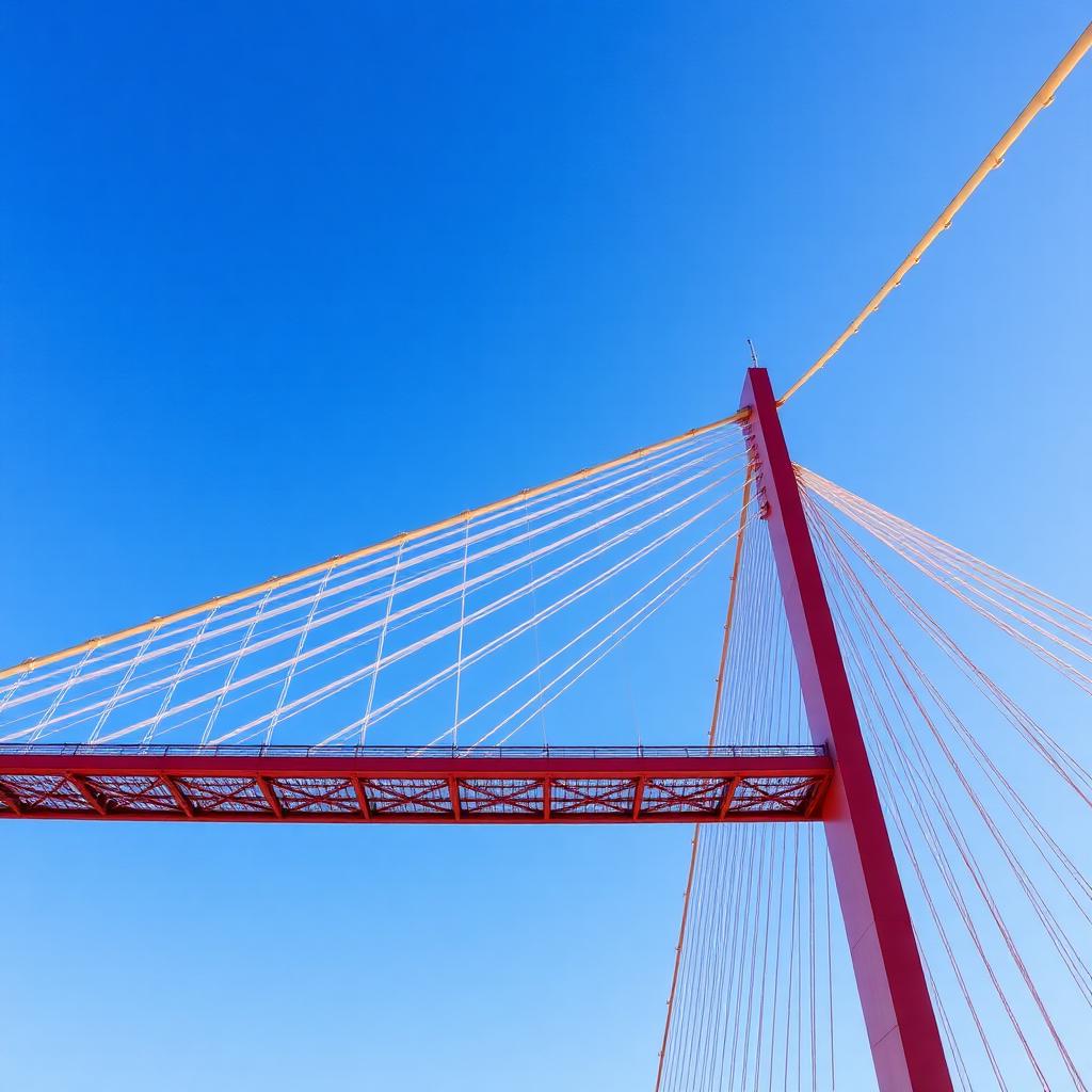 Steel suspension bridge against blue sky